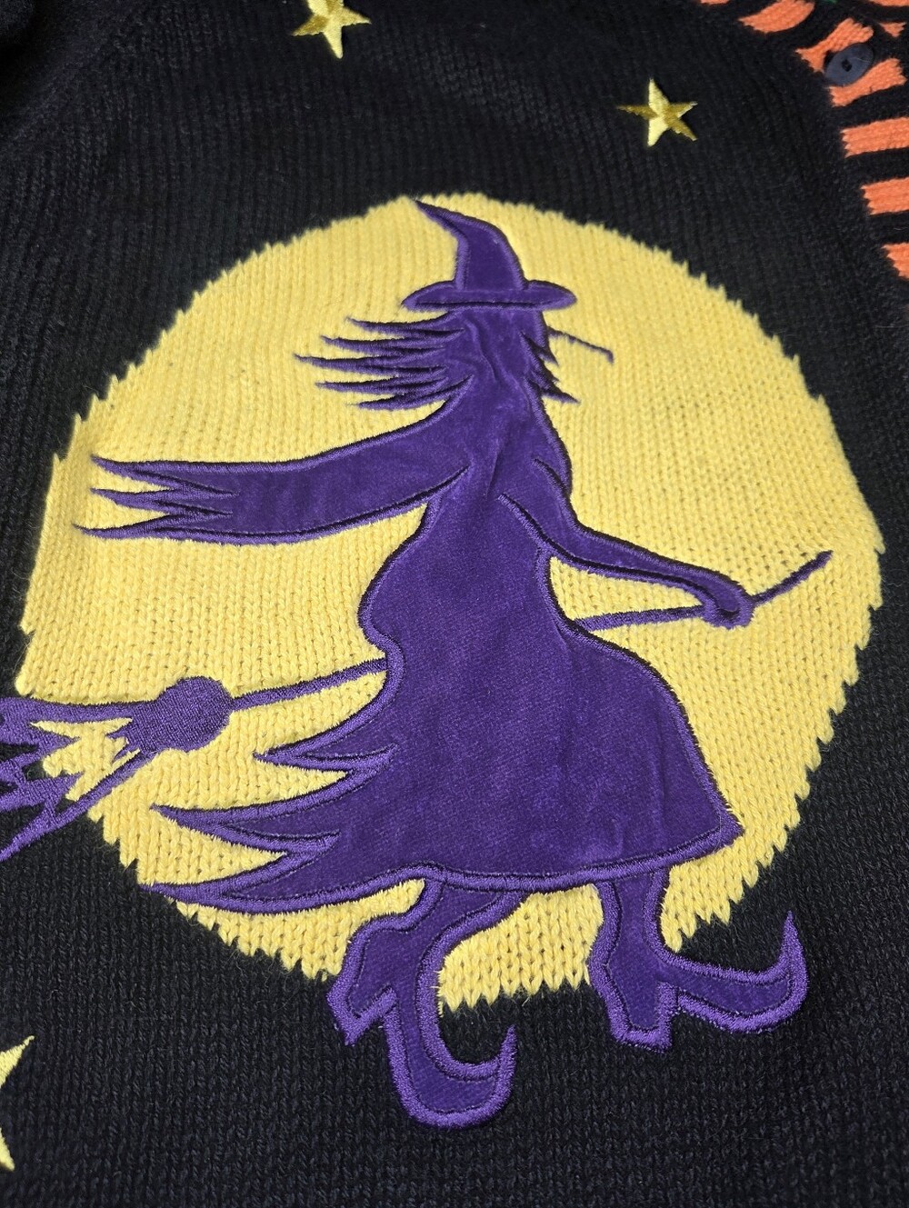 Vintage Quacker Factory Halloween Witch Cardigan Velvet Appliqué Embroidered L - Picture 5 of 10